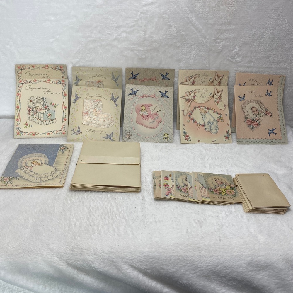 Vintage Baby Congratulations Greeting Cards New Baby‎ Sentiment Box Ephemera